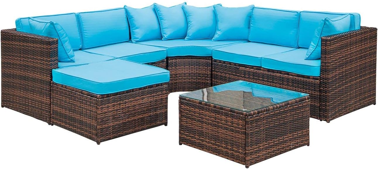 LZ LEISURE ZONE 7-Piece Patio Furniture Set, Outdoor Wicker Sectional Sofa Set, Patio Conversation Set with Coffee Table & Cushions (Black)