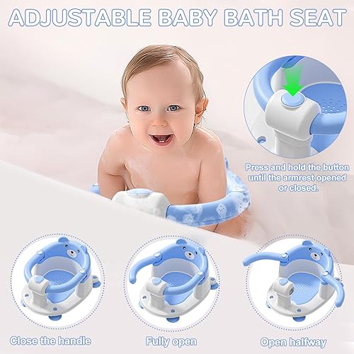 Miniatura 5 de Asiento de baño para bebés de 6 meses en adelante, asientos de baño antideslizantes para bebés sentados, silla de bañera segura para bebés y recién