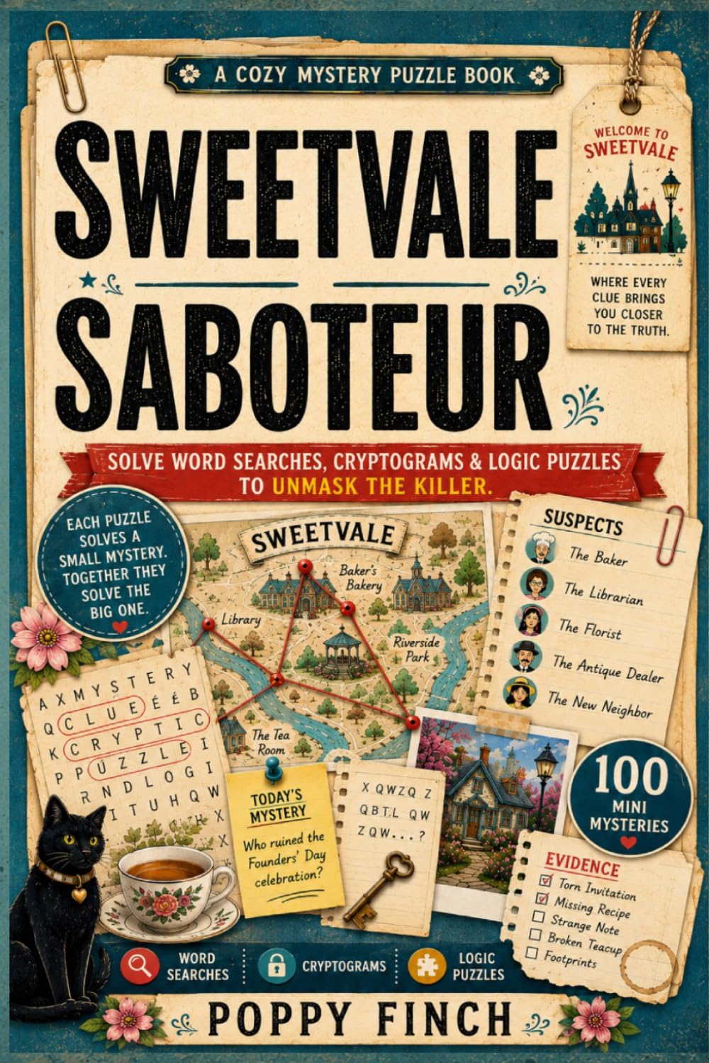 Sweetvale Saboteur: A Cozy Mystery Puzzle Book with Word Searches, Cryptograms & Logic Puzzles | Solve 100 Cases to Catch the Killer