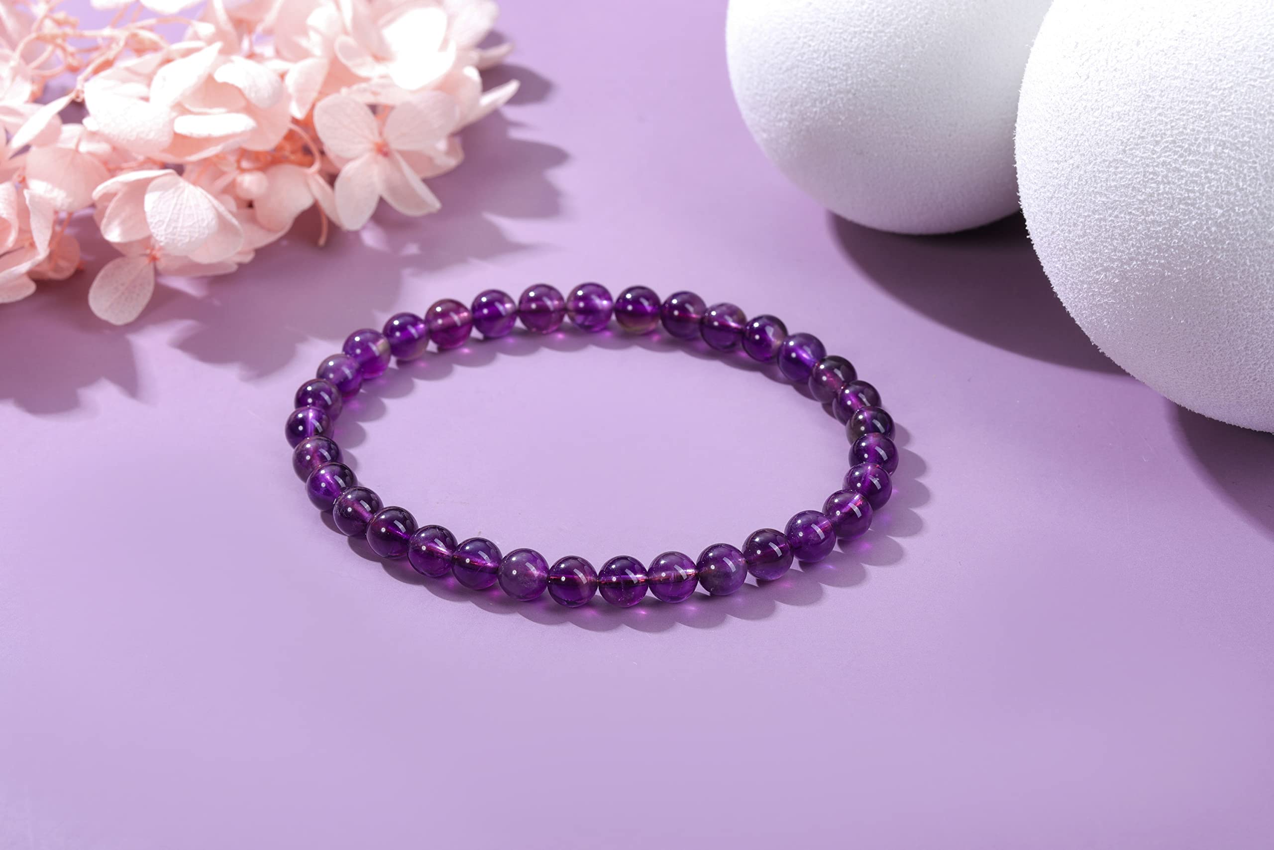 CrystalTears Amethyst Crystal Beaded Bracelet for Women 6mm Healing Crystal Gemstone Beads Bracelets Natural Amethyst Stone Bracelet Jewellery Gifts for Women Mum Christmas Birthday - Image 2