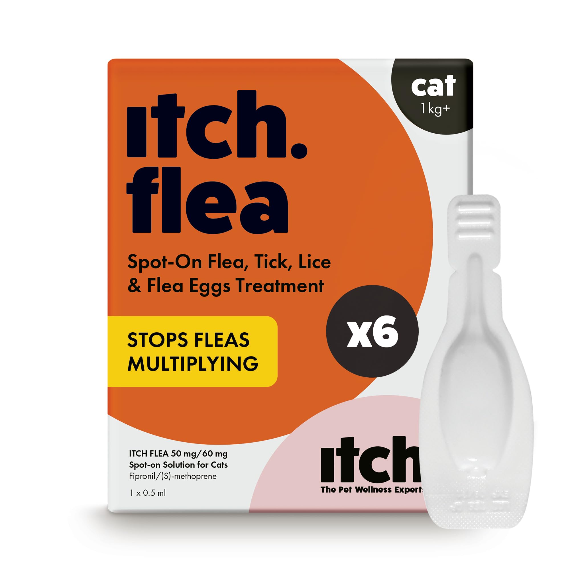 Cat Flea & Tick Spot-On Treatment (1kg+) - Kills Fleas, Ticks, Lice & Eggs to Prevent Reinfestation - 6 Easy-Apply Pipettes