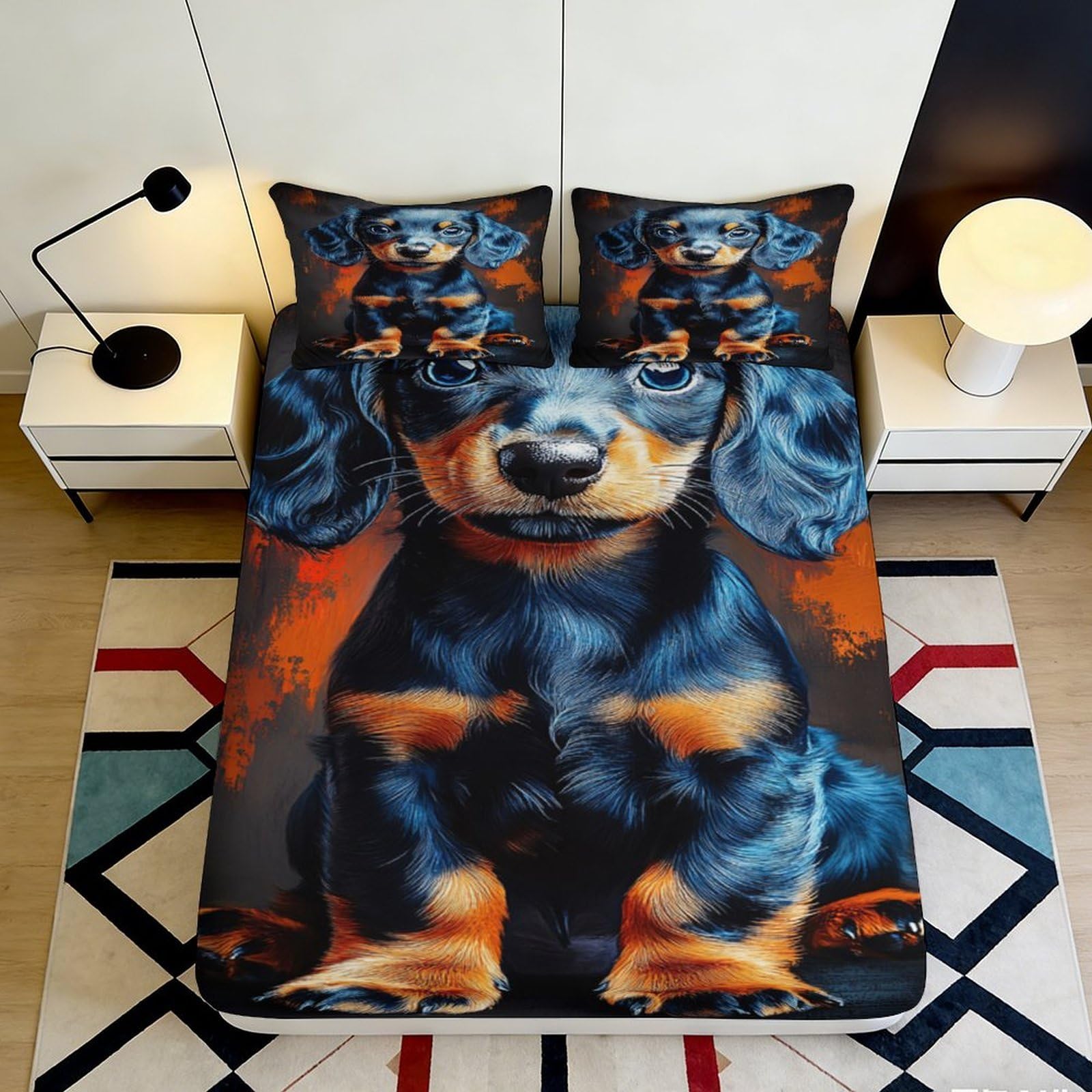 Jqzkxnhpbr Style-9 3D Printed Dachshund Dog Fitted Sheet Microfiber Soft Breathable Art Bed Cover For Bedroom Dorm Mattress Protection Decor 90X200x25cm