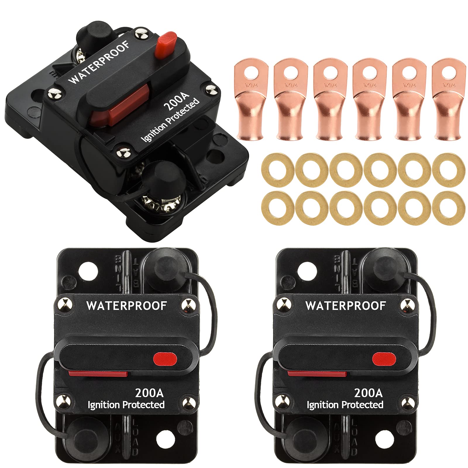 Buy Hamolar 3 Pack 200 Amp Circuit Breaker Manual Reset Wire Lugs