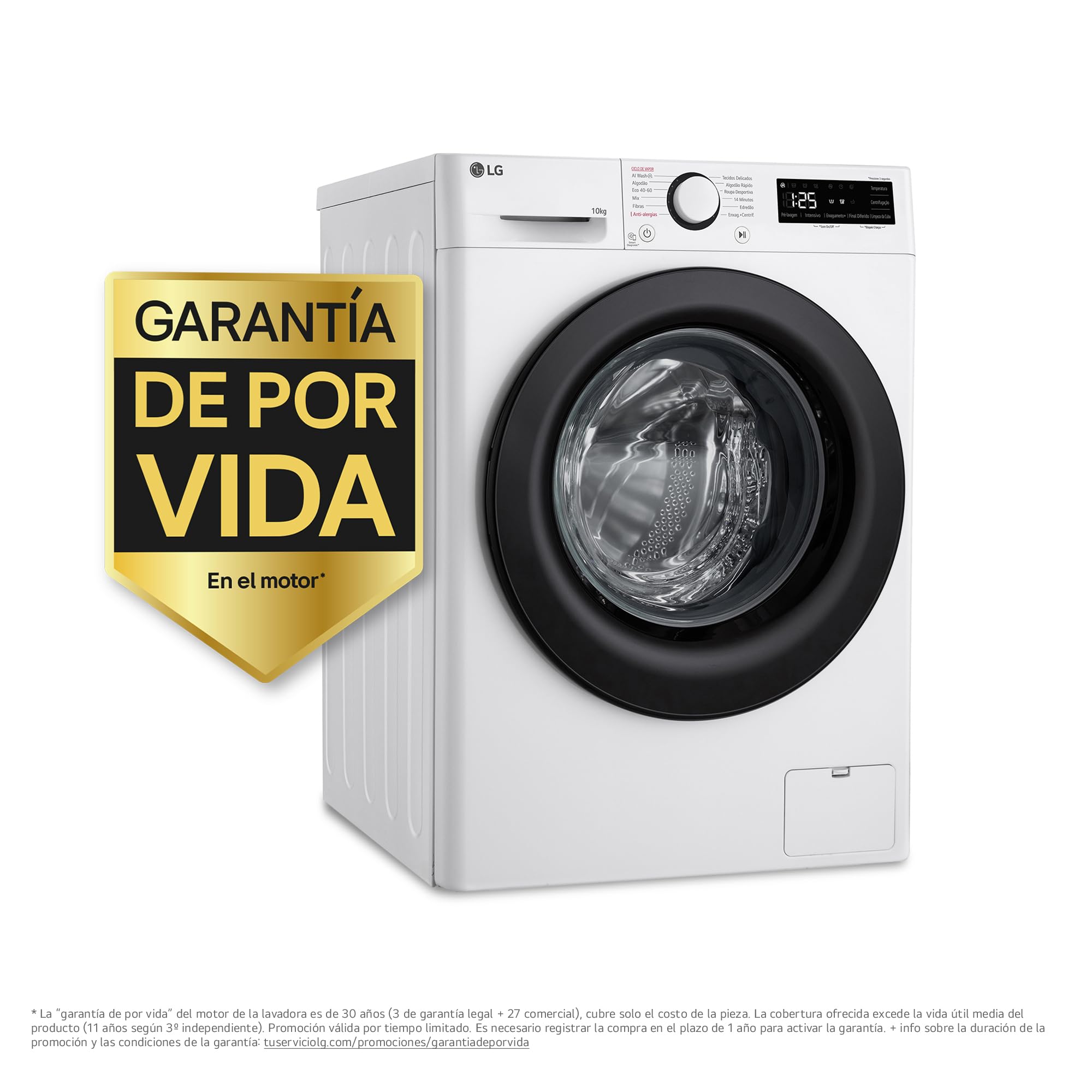 LG F4WR5010A6W - Lavadora Inteligente, 10kg, AI Direct Drive, 1400rpm, Vapor Steam, Clasificación A, Serie 500, Color Blanco