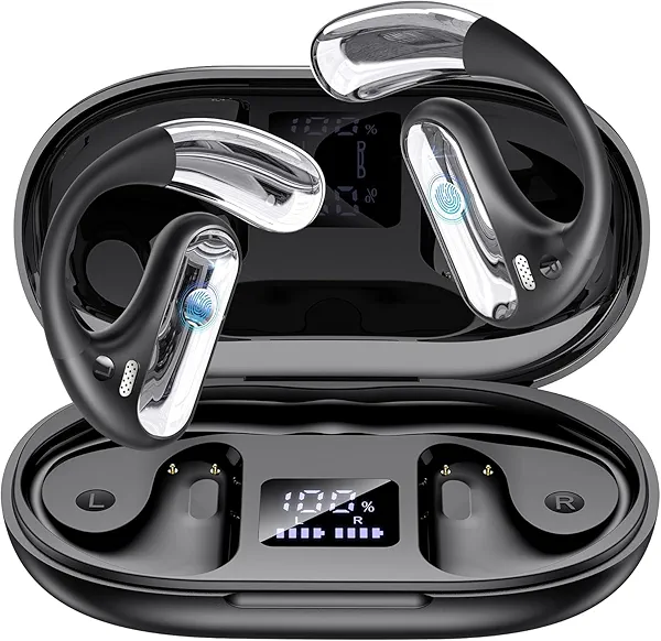 Boytond Open Ear Earbuds, Wireless Ear Buds,Earhook Earbuds with 40H Playtime,IPX7 Waterproof Sports Bluetooth Earphones,Bluetooth 5.3 Ultra Comfort Open Ear Headphones Wireless,Clear Calls