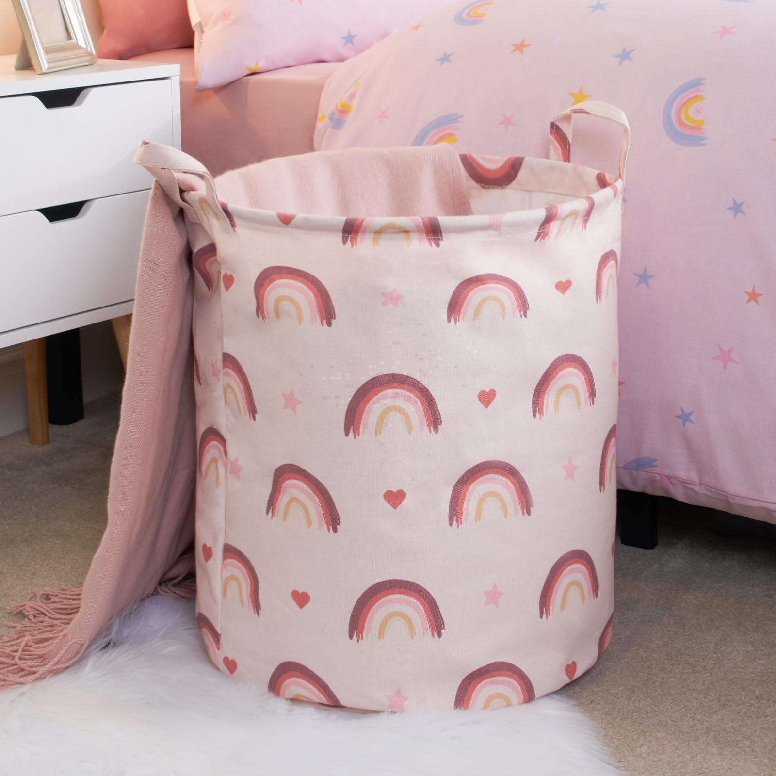 Ohs Blush Pink Kids Laundry Basket Rainbow Pink, Washing Basket Folding Storage Kids Freestanding Lightweight Childrens Clothes Laundry Toys Shoe Kid Laundry Basket With Handles