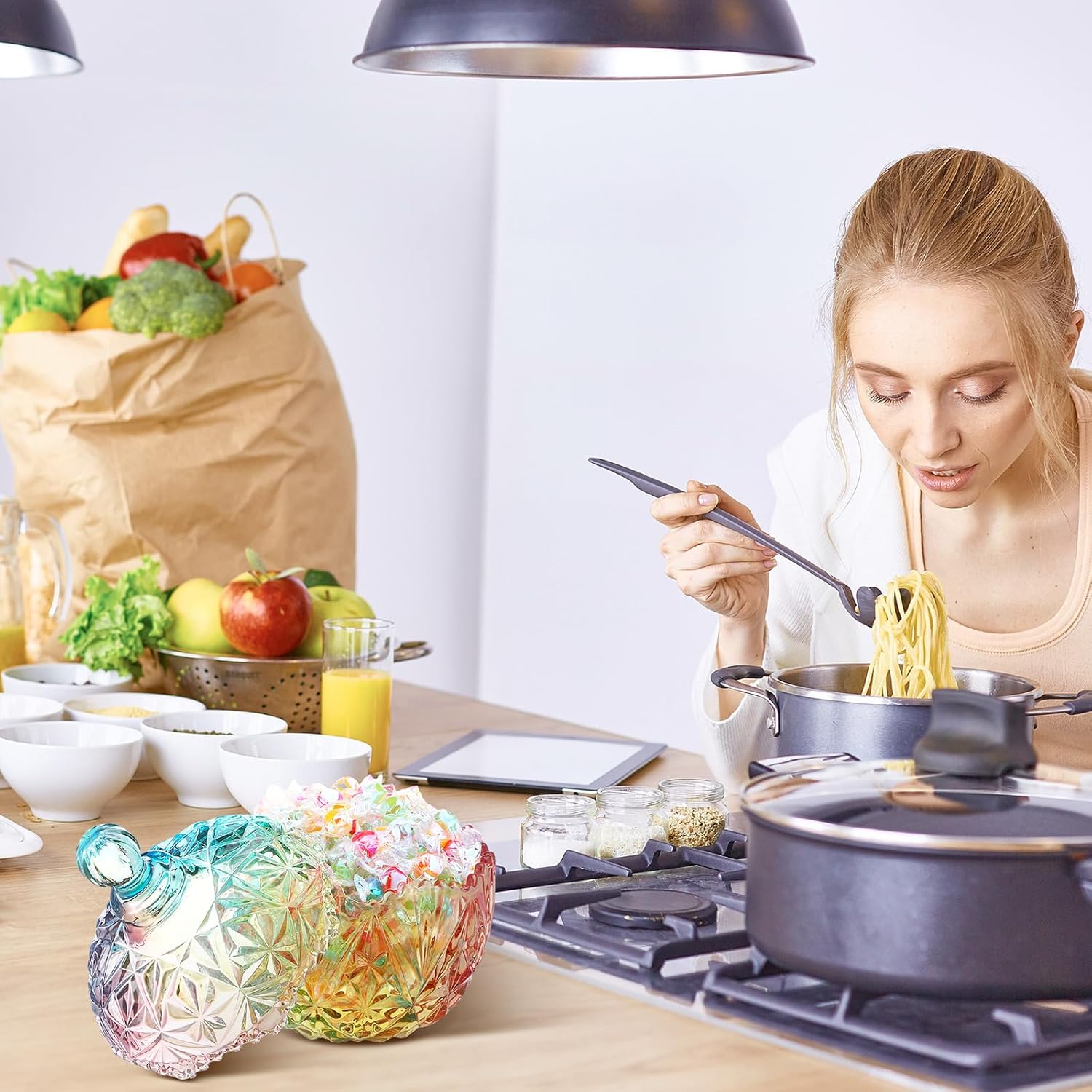 26 oz Large Glass Candy Dish with Lids Crystal Candy Jar with Lid Halloween Decorative Covered Glass Jar Jewelry Box Wedding Buffet Biscuit Containers for Snacks(Colorful,Classic) - Image 4