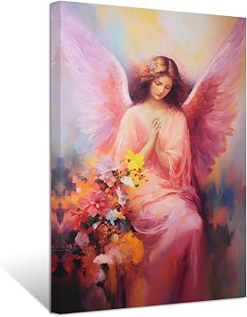 ZXHYWYM Angel Canvas Wall Art Angel Wing Painting Prints Elegant Girls Picture Abstract Vintage Artwork for Living Room Home Decor Framed1, 20.00" x 30.00"
