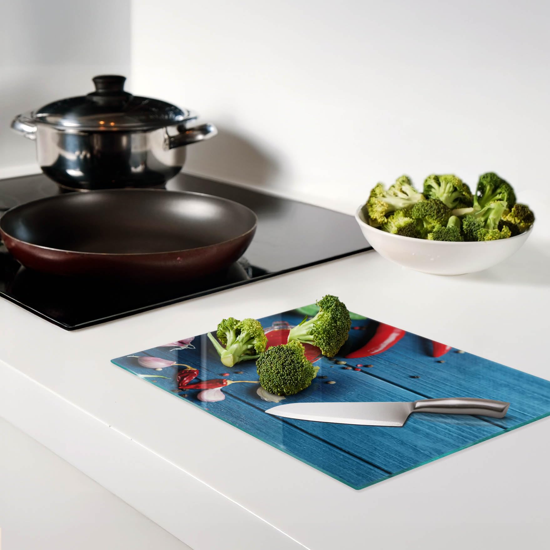 Multifunzione: Tagliere in vetro e coperchio 40x30 cm Legno di salsa chili