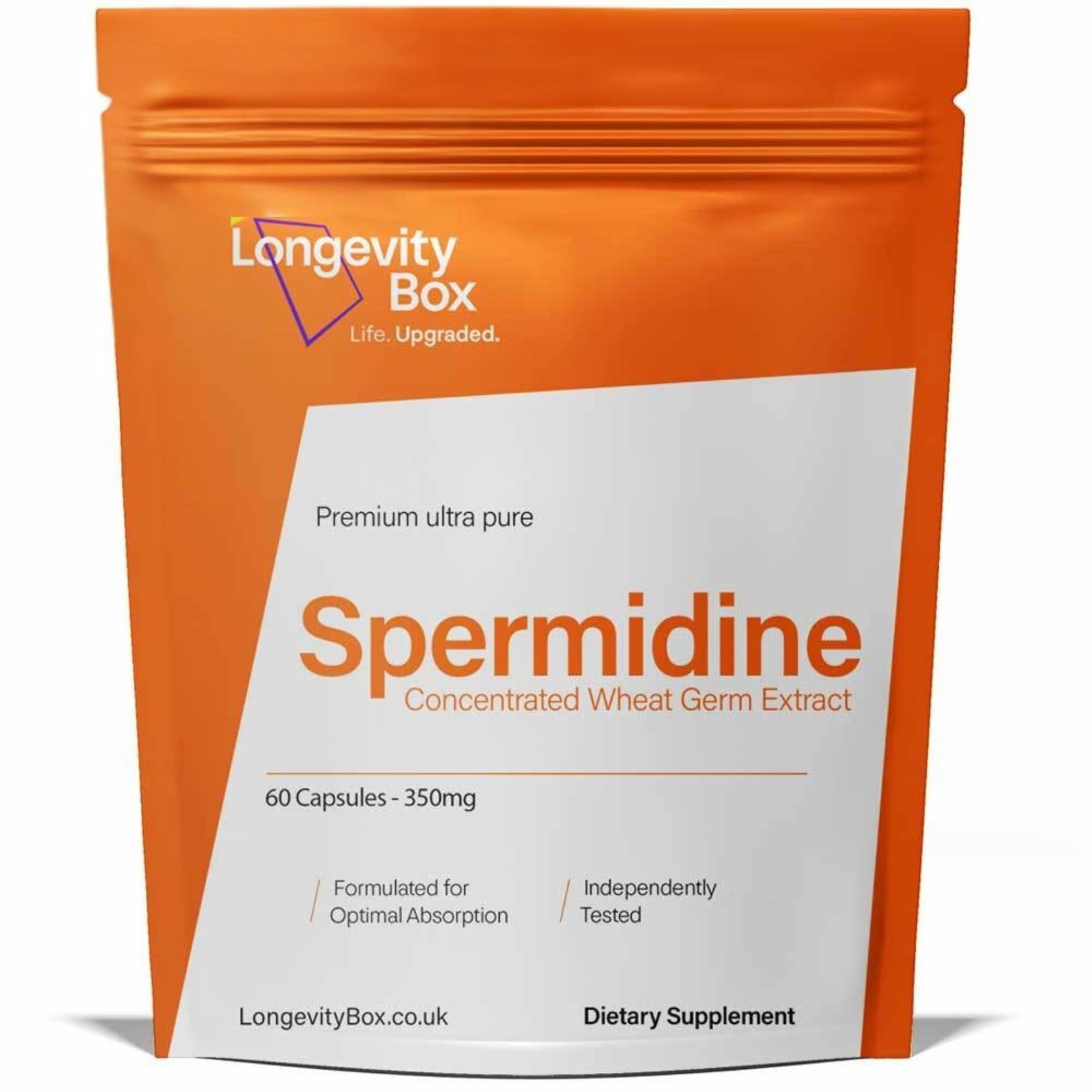 Longevity Box Spermidine Supplement 120 Vegan Capsules 10mg from 900mg Wheat Germ Extract with Zinc Thiamin 99% Pure Third-Party Tested Non-GMO