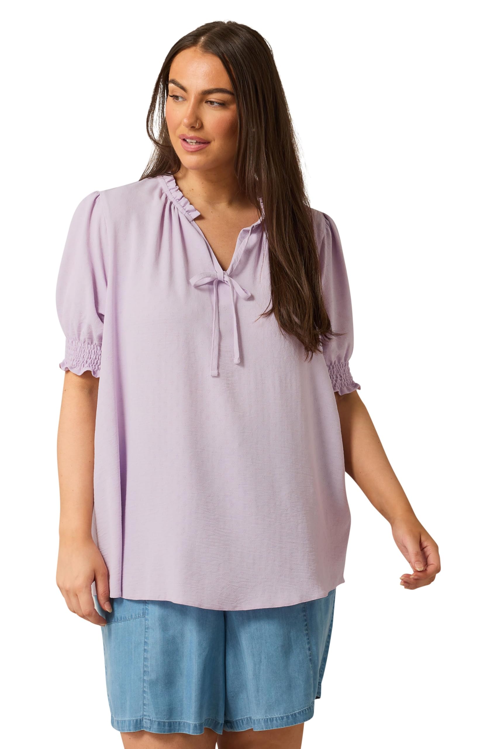 Evans Women's Lilac Curve Purple Frilled Tie Neck Blouse - Plus Size Curve