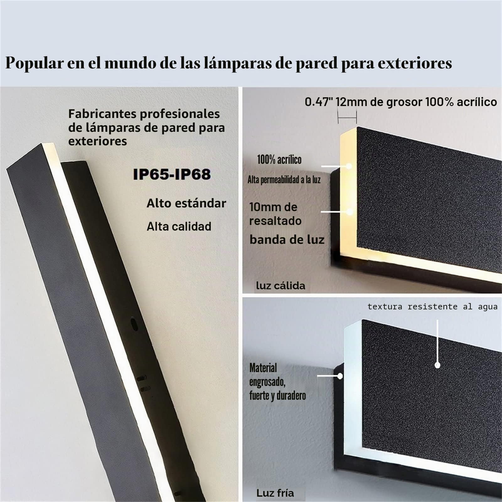 Luces LED Exterior Jardin Aplique de Pared con Mando a Distancia Regulable Lámpara de Pared Interior Largo Barra de Luz Impermeable IP65 Negro Salón Porche Terraza Iluminación de Pared (120cm 66W)