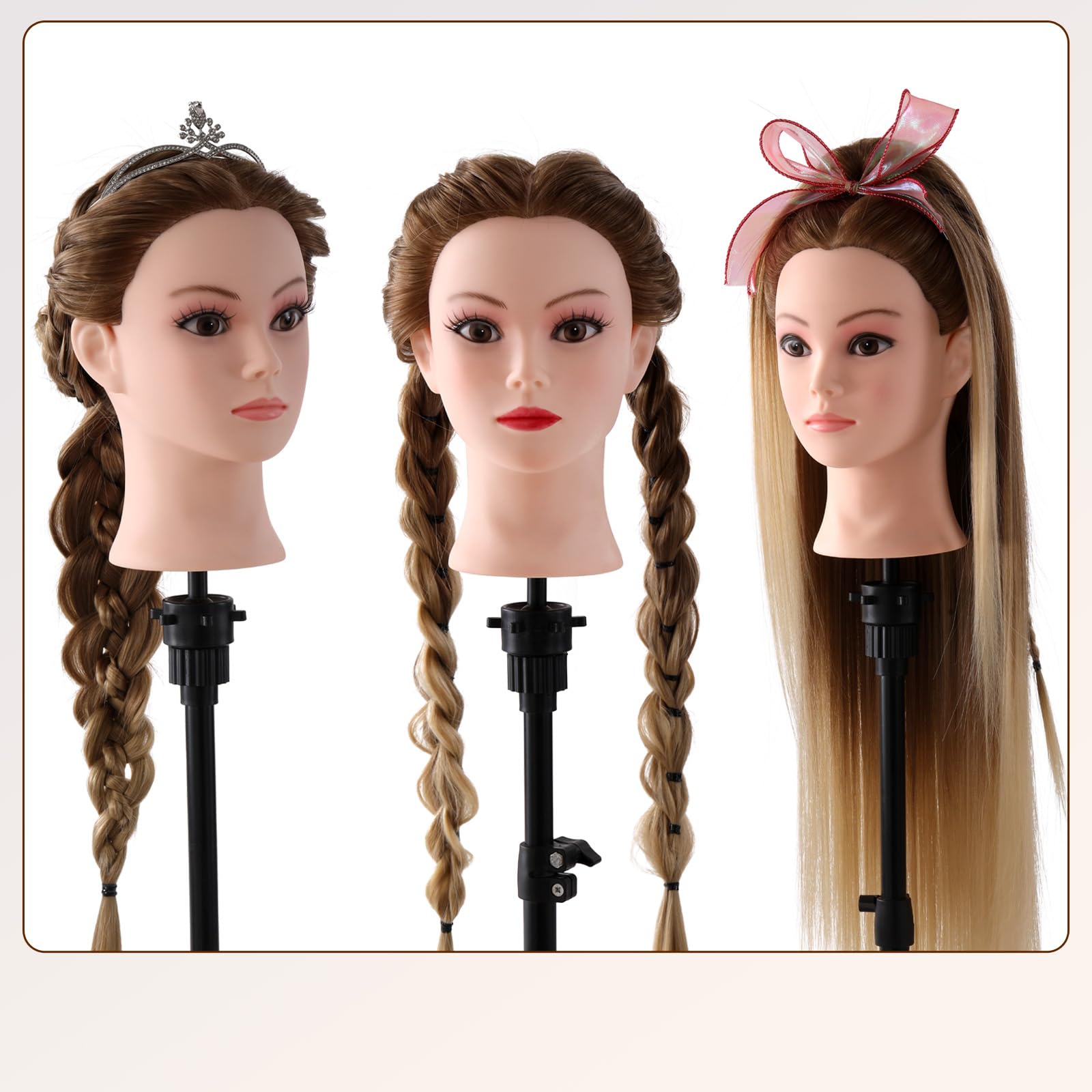 Frisierkopf Echthaar 24 Zoll Friseur Übungskopf mit Halter + DIY Haare Set