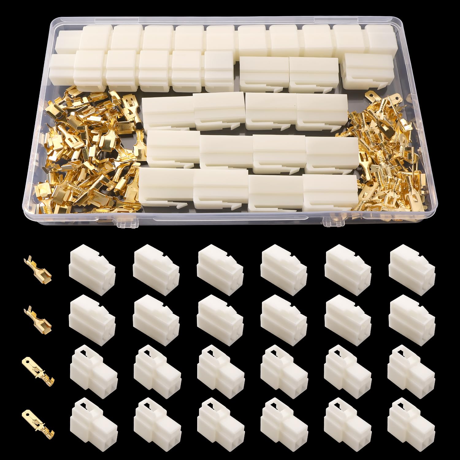 120 PCS 6.3mm 3 Pin Electrical Wire Terminals Connector Kit, Male Female Plug Housing and Pin Header Crimp Connector Kit, for Motorcycle, Car, Boats