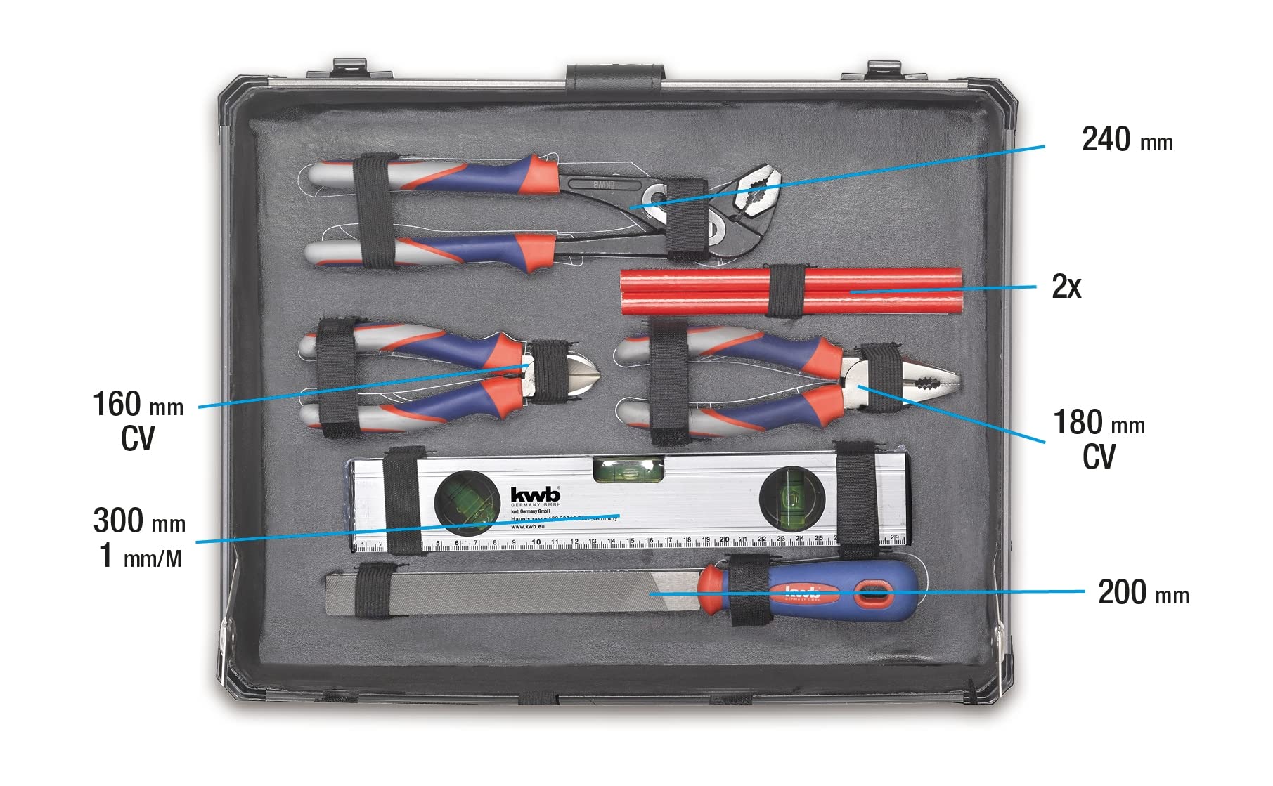 kwb Werkzeugkoffer aus robustem Aluminium inkl. 99-tlg. hochwertigem Werkzeug-Set als perfekte Grundausstattung für den Haushalt, die Werkstatt oder den mobilen Einsatz