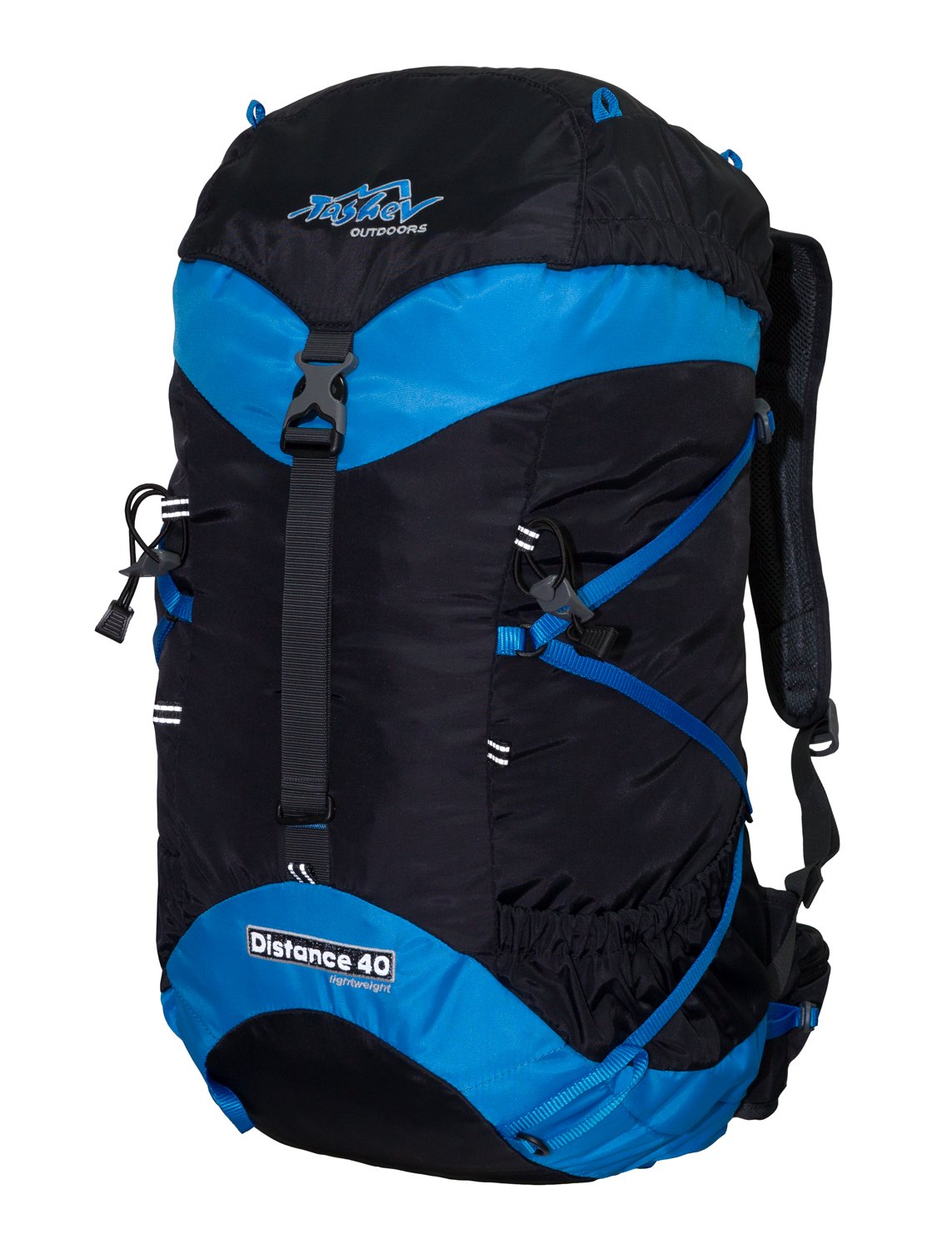 tashev Ultra Ligera 920 g. Pesado para senderismo (40 L Distance 40 Trekking Mochila con sistema de hidratación (fabricado en Europa), Distance 40L, Schwarz & Blau