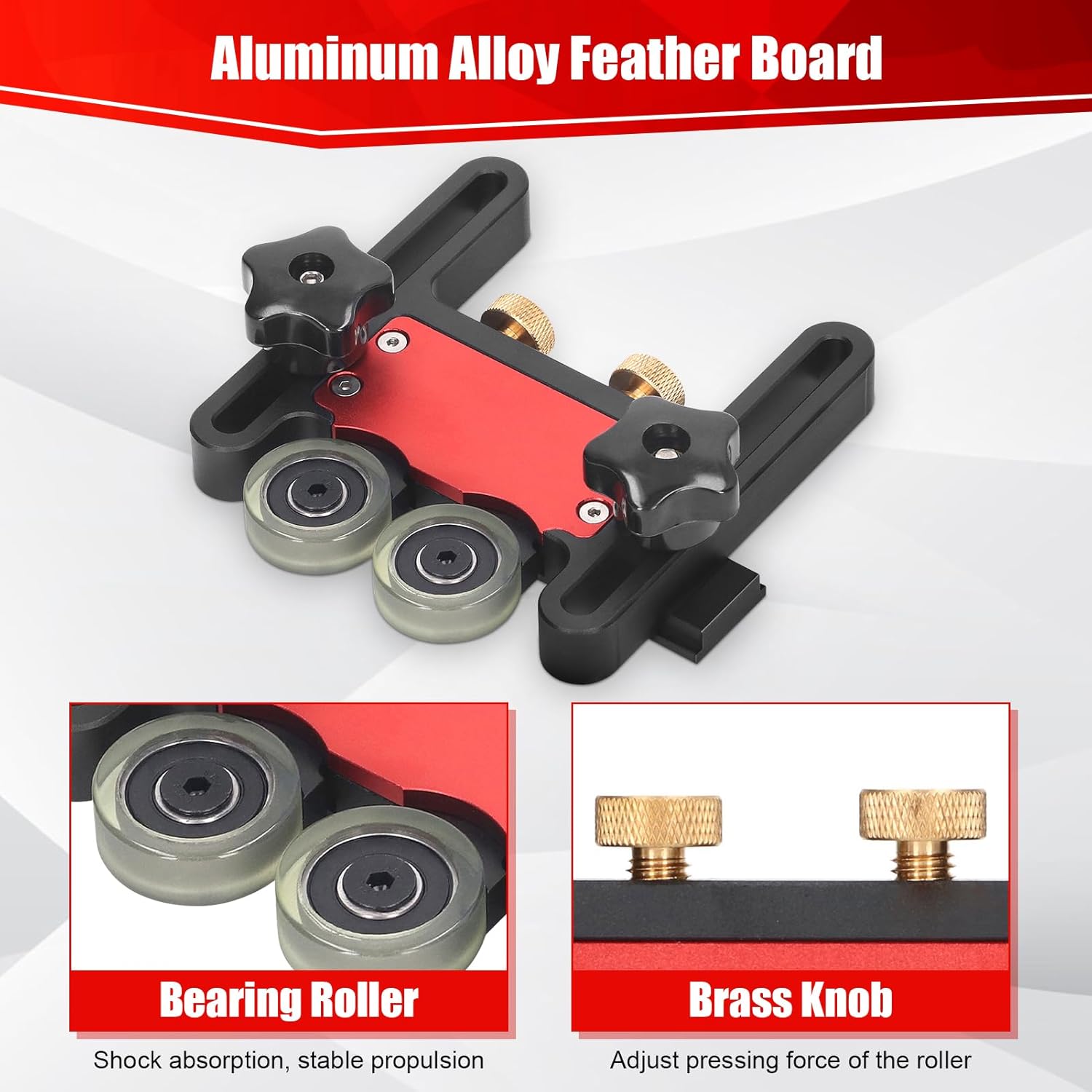 Yosoo Health Gear Table Saw Storage Roll, Feather Board Saw Table Pressing Aids Bearing Roller Retaining Tool for Table Saw Woodworking Double Wheel Sliding Guide Roller Feather Board Auxiliary Tool