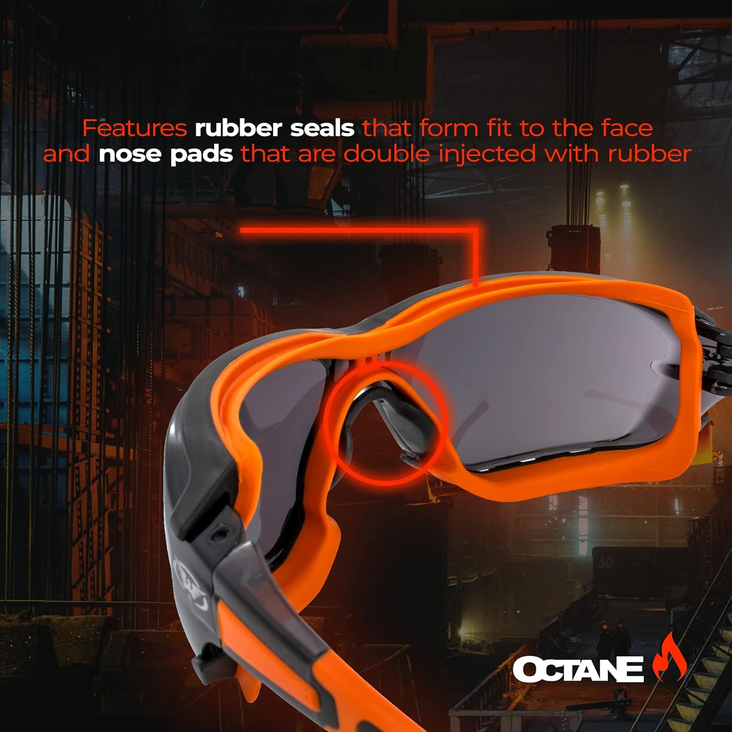 Global Vision 2 Pair Octane Sport Motorcycle Riding Safety Glasses Orange Gasket 1 with Clear Lens and 1 with Smoke Lens