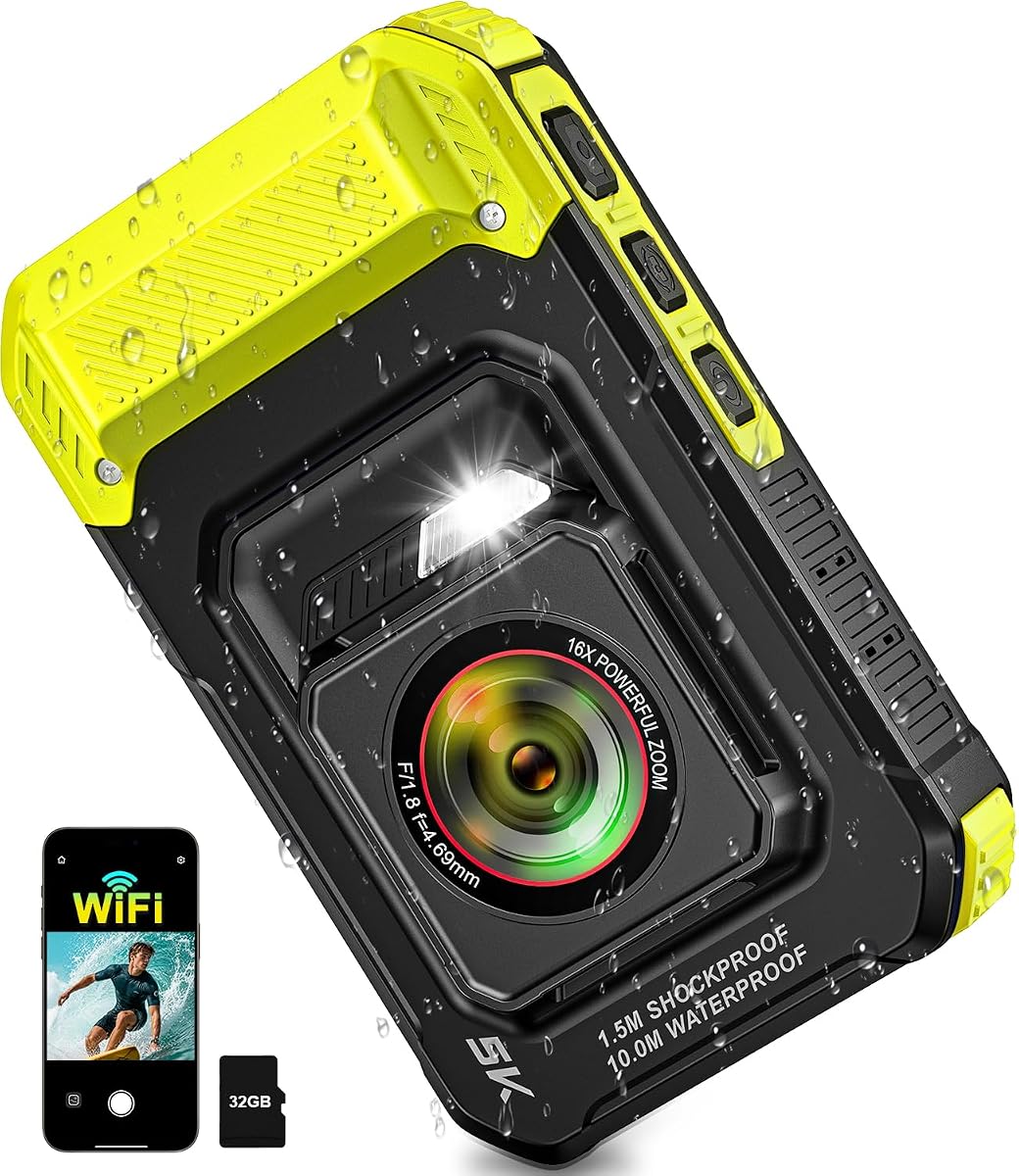 5K 33FT Underwater Camera 96MP Autofocus Waterproof Digital Camera, WiFi | Dual-Lens Selfie, 5FT Shockproof 16X Zoom 60 Filters, Compact Point and Shoot Camera for Snorkeling Surfing Swimming