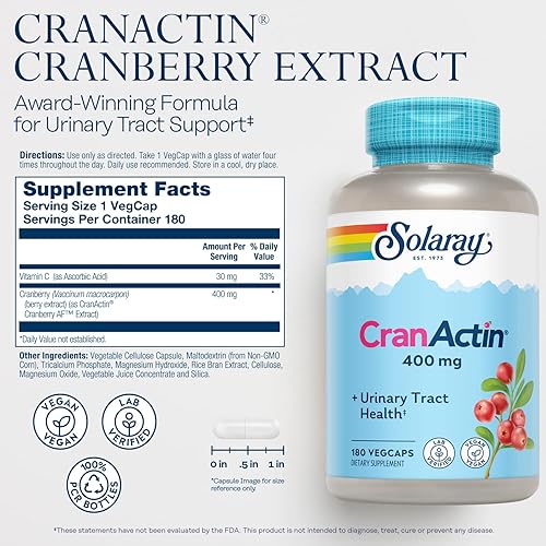 Miniatura 8 de Solaray CranActin Extracto de arándano de 400 mg suplemento concentrado de arándano para la salud del tracto urinario y el apoyo de la vejiga con