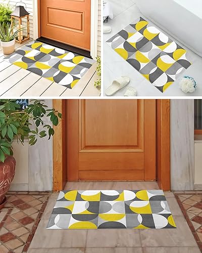 Miniatura 6 de Alfombra de baño para baño y dormitorio, tapetes geométricos amarillos y grises de felpa, tapetes antideslizantes, tapete de baño absorbente para