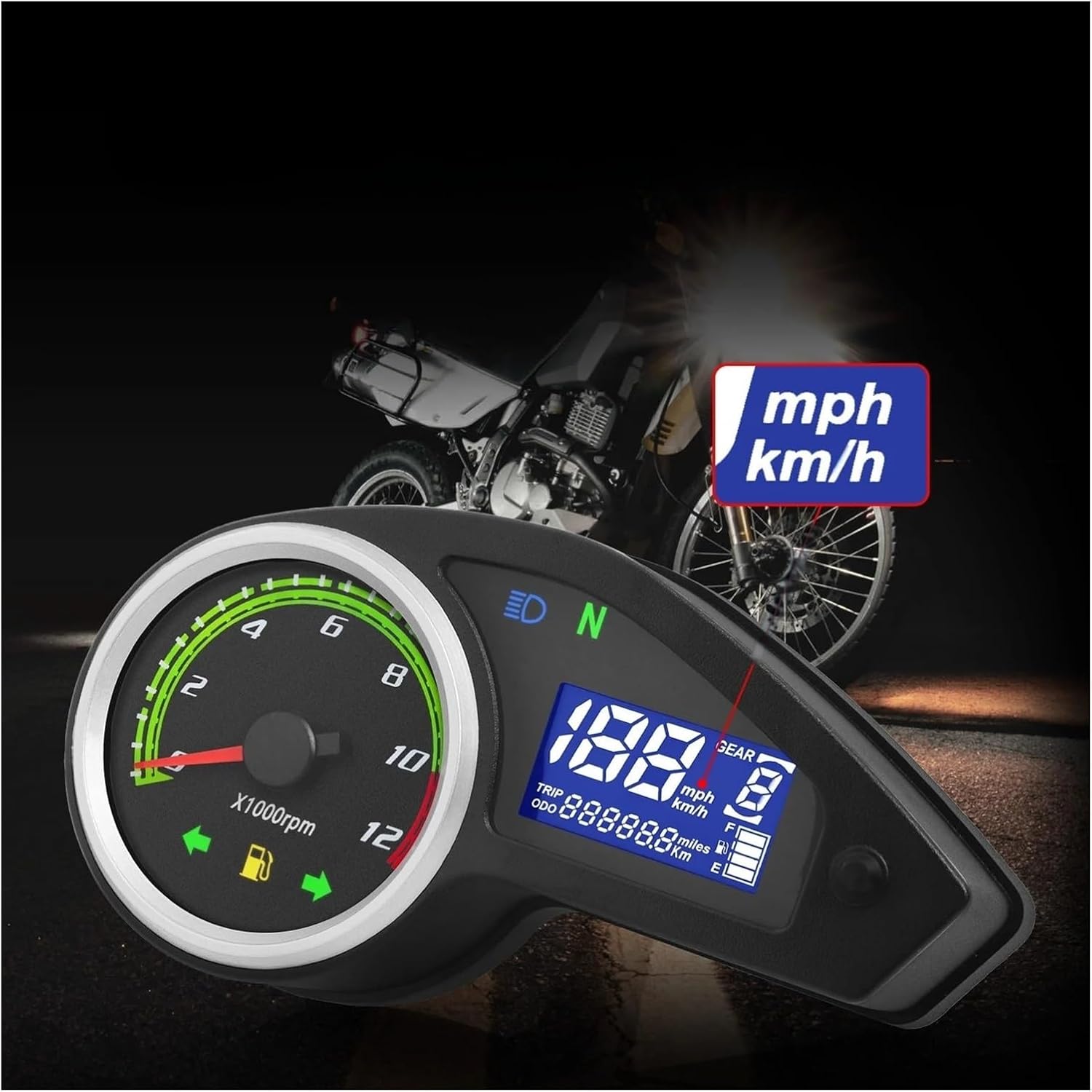 Motorcycle Speedometer Gauge Universal Motorcycle Tachometer Digital Dash with 12000RPM Taachometer Odometer Fuel for Brazil GY200 for All 12V Motorcycle