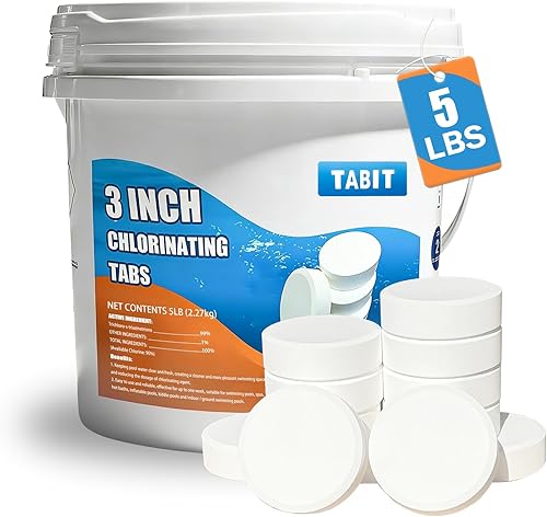 Pastillas de cloro de 3 pulgadas y 5 libras, TABIT - Pastillas de cloración de larga duración para piscina, de disolución lenta, Tri-Cloro