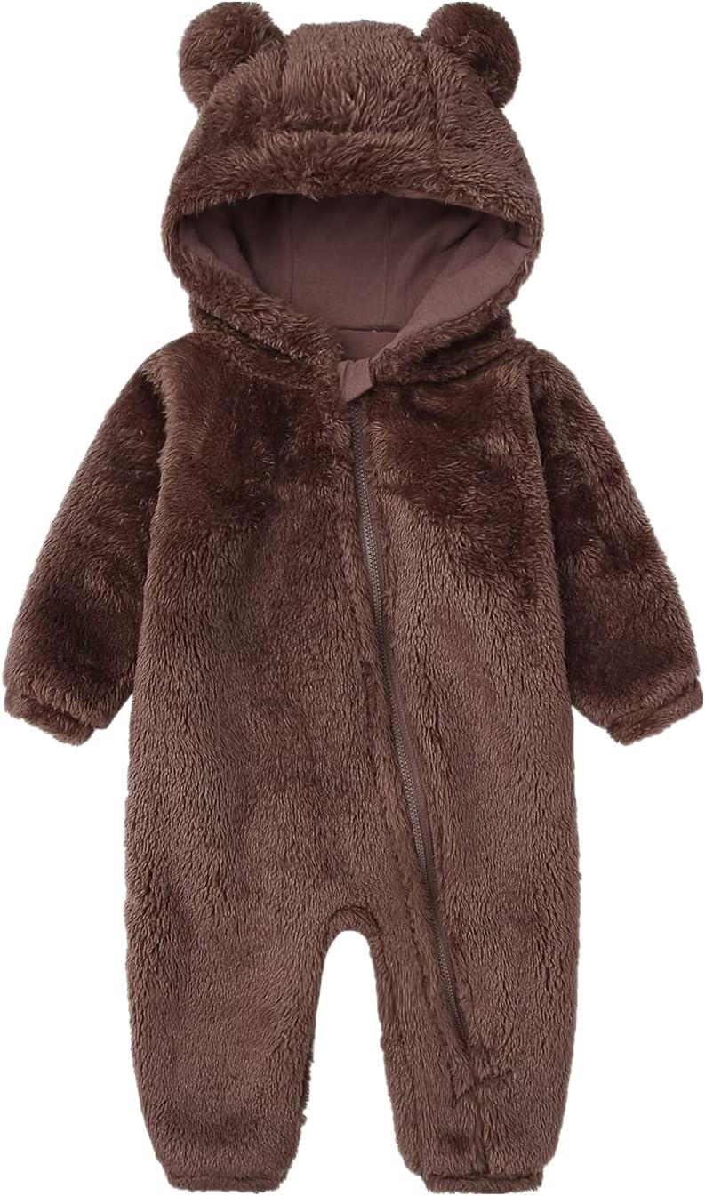 CAHL&FAUO Newborn Snowsuit Baby Cartoon Bear Onesie Warm Fleece Hooded Romper Jumpsuit