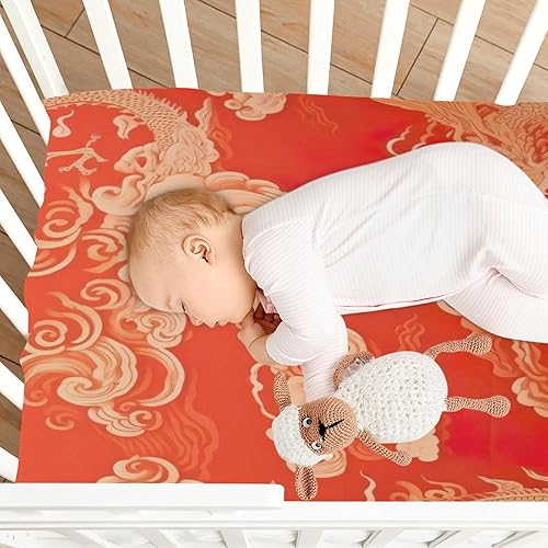 Miniatura 8 de Kigai Fitted Crib Sheet for Boys Girls,Chinese Dragon Jersey Knit Baby Sheet for Standard Crib and Toddler Bed Mattresses, Cozy Soft Breathable, 28
