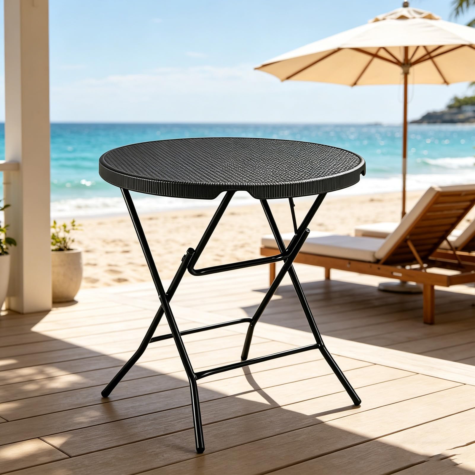 Table de patio ronde pliable de qualité avec cadre en acier