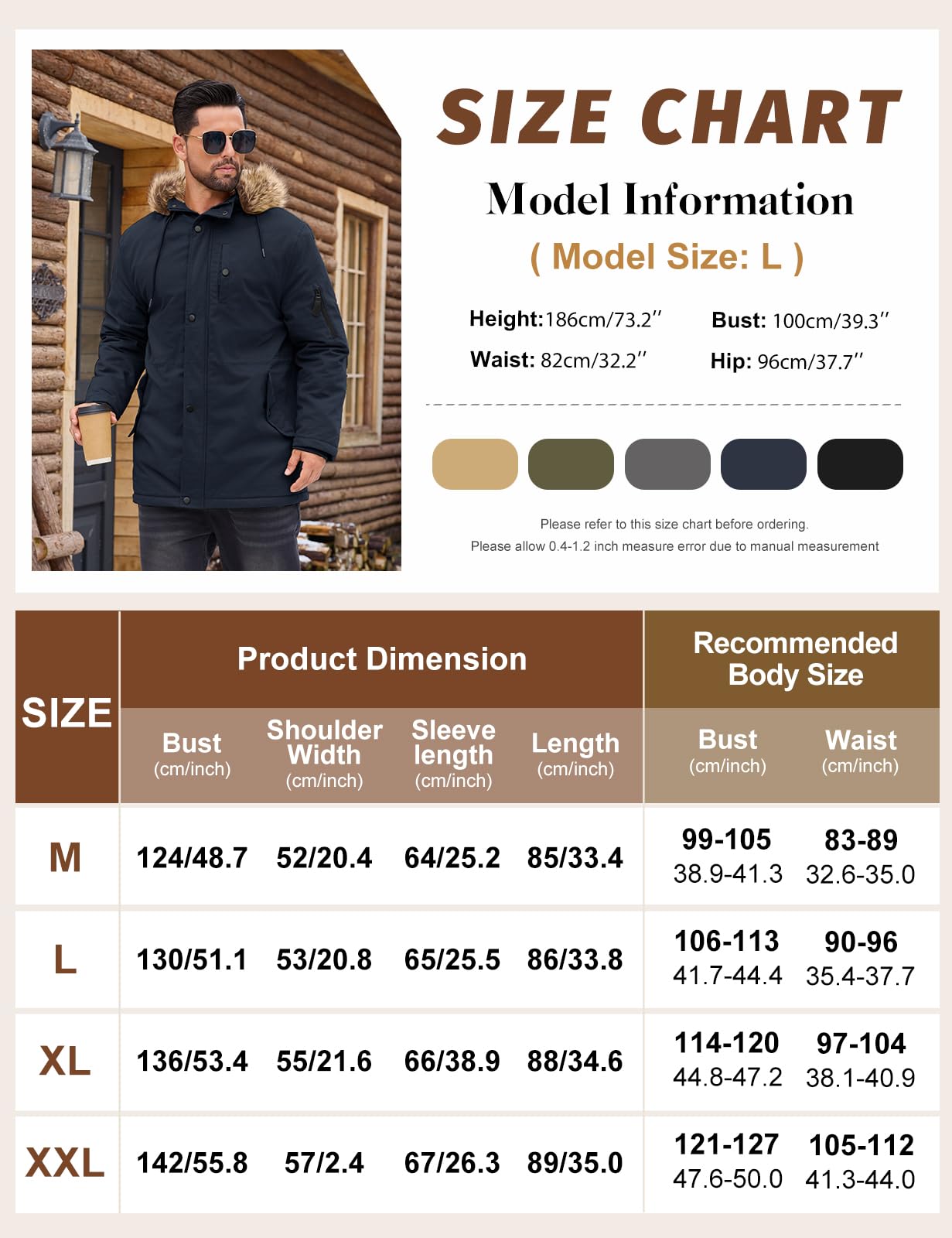 Xnova Giacca Invernale Uomo con Cappuccio Giubbotto Parka in Pile Caldo Medio Lungo, Cappotto Termico Militare Giubbino Antivento in Cotone con Tasche per Outdoor Sci Trekking