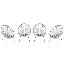 Outsunny Set di 4 Sedie da Giardino Ovali in Rattan PE e Metallo Resistente alle Intemperie Stile Boho Chic, Grigio Chiaro, 73x77x87cm