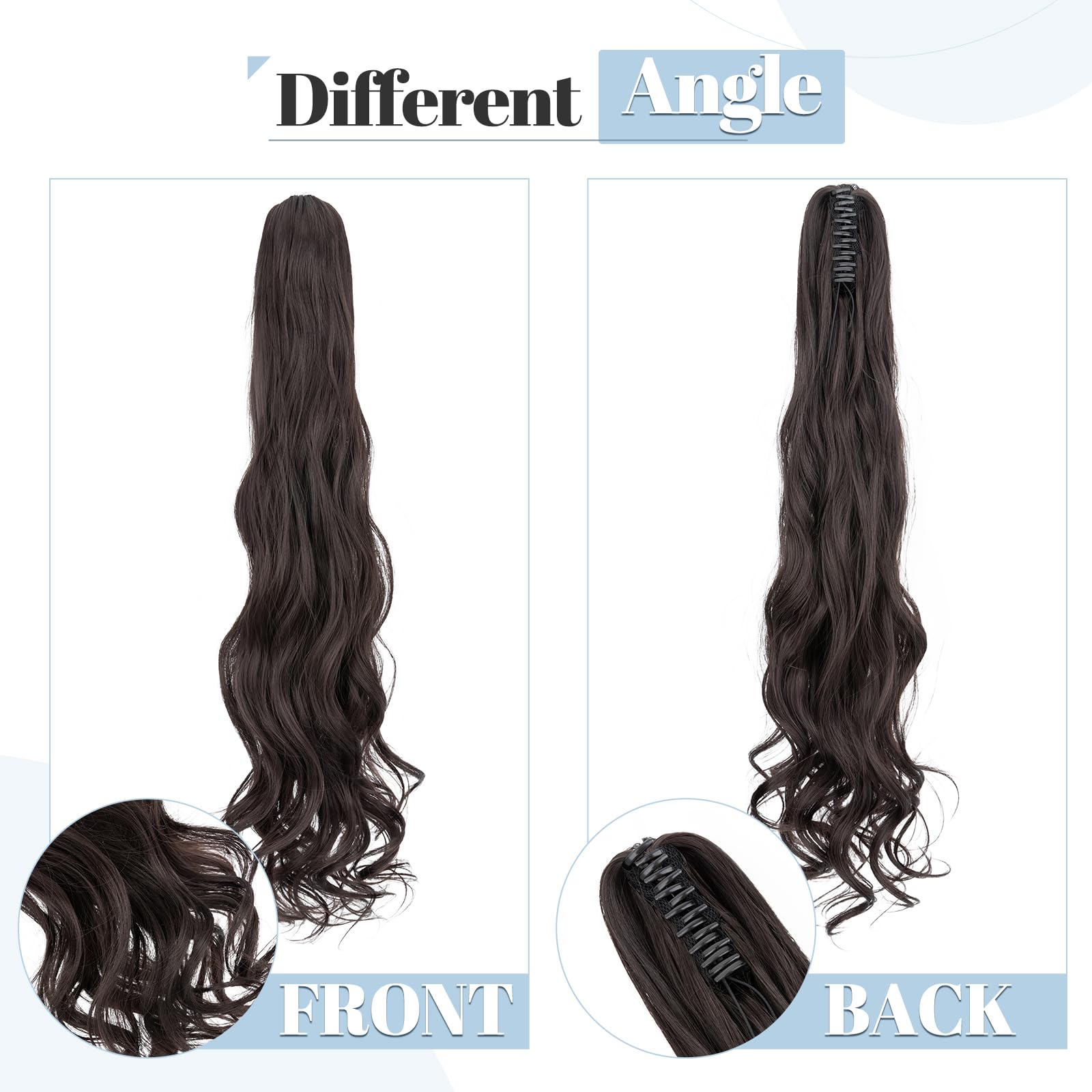SEGO 24"/60cm Curly Claw On Ponytail Extension Wavy Clip In Pony tail Synthetic Hairpiece for Women Natural Black - Image 3