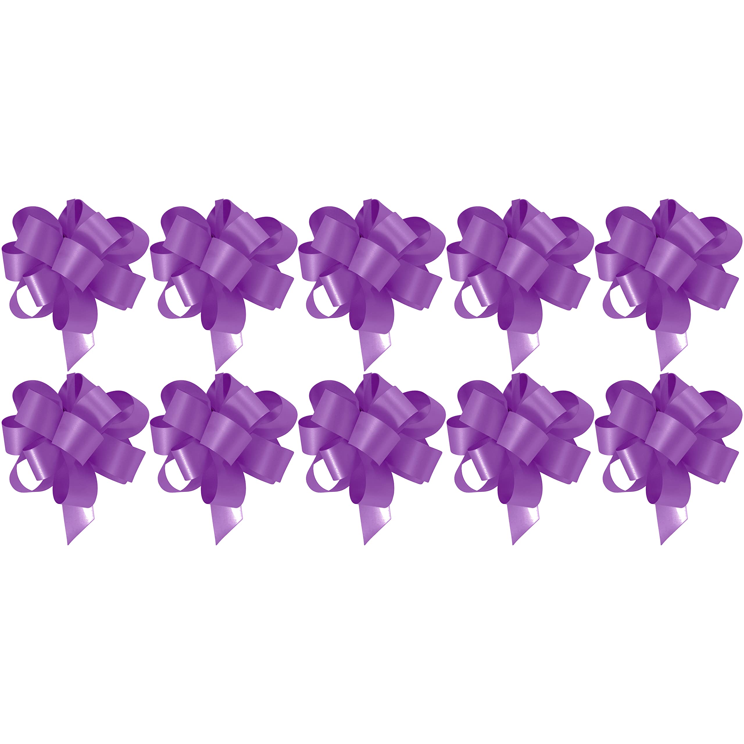 Purple 5Cm Self Tie Pull Bow Ribbons Wrapping Bows – Festive Xmas Present Decorations - 10 Pack (Purple)