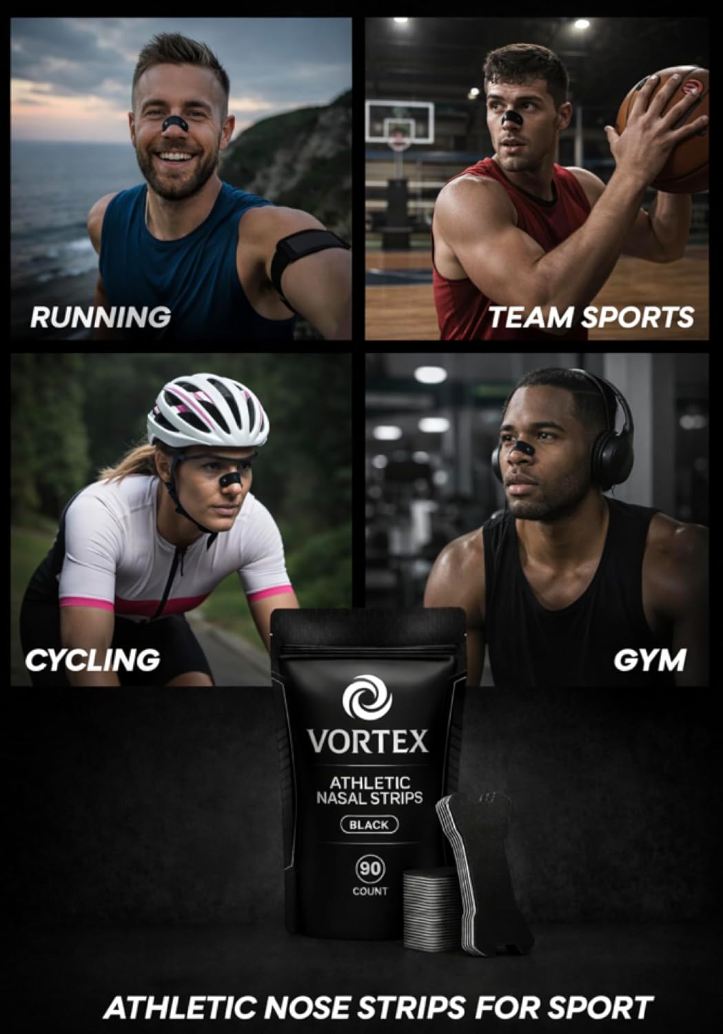 Performance Nose Strips for Breathing (90 Count) - Oil & Sweat Proof Adhesive - Athletic Nasal Strips for Snoring & Sleeping - Black, Wide, Universal Fit, Extra Strength Snoring Solution for Sleep - Image 7