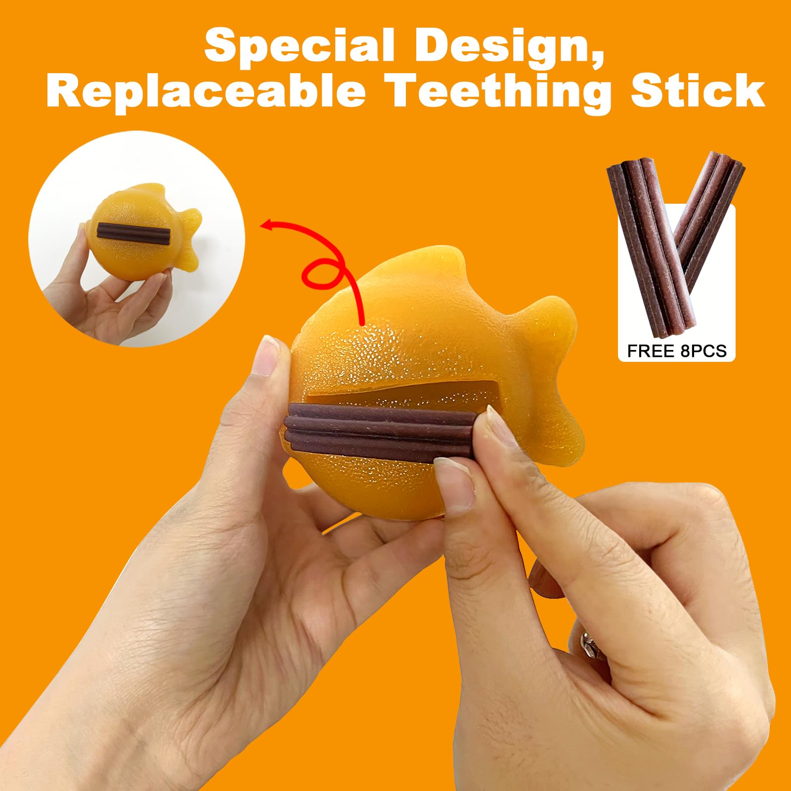 GNKatze Dog Chew Toys: Goldfish-Shaped, Tough Natural Rubber Toys for Small & Medium Dogs - Stuffable Snack Toy with 8 Chew Sticks - Image 3