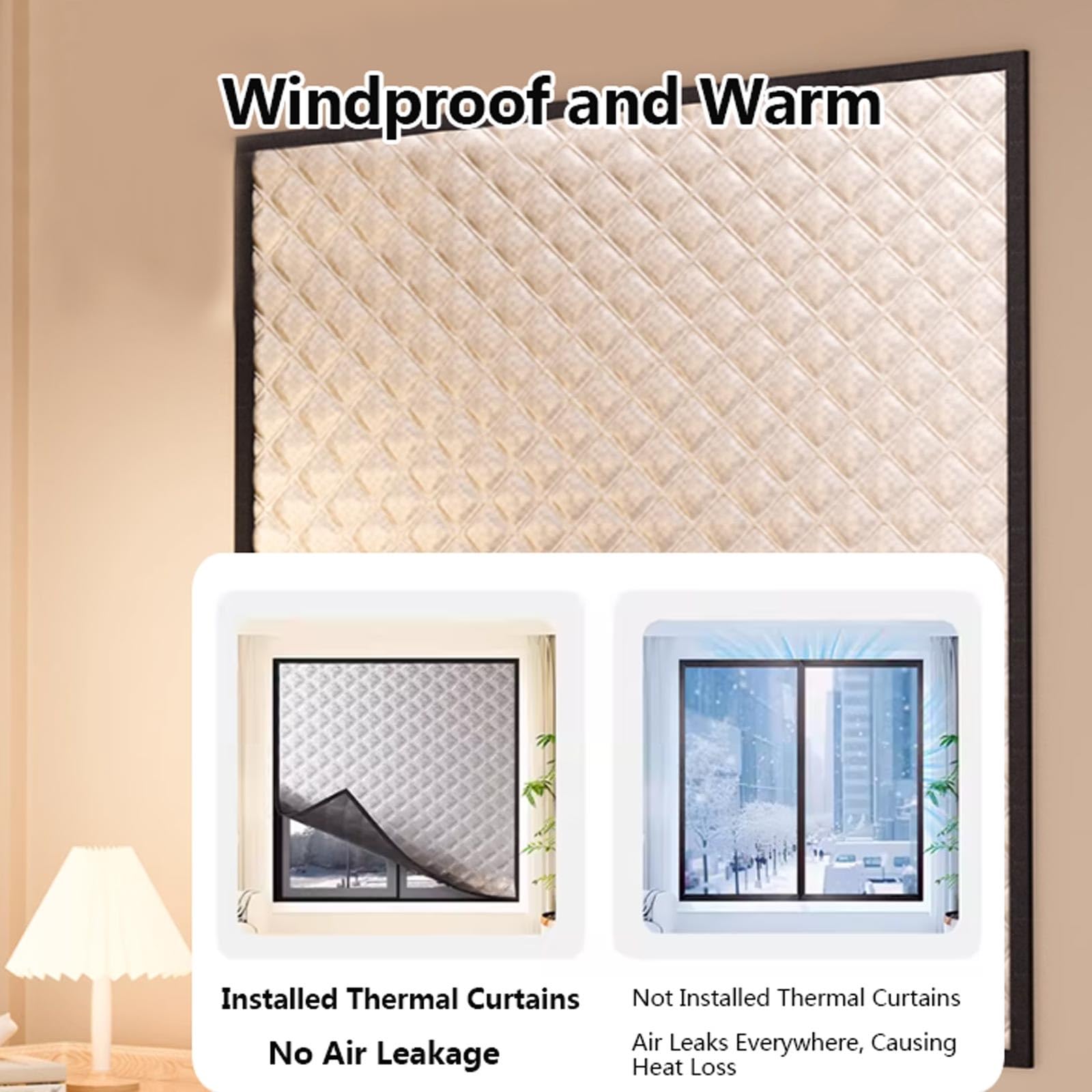 Kit de Aislamiento de Ventana Thermo Cover Oxford Cloth Cotton Layer Reutilizable a Prueba de Polvo y Frío para Hogar Oficina Balcony(4.6 * 3.3'-140 * 100cm)