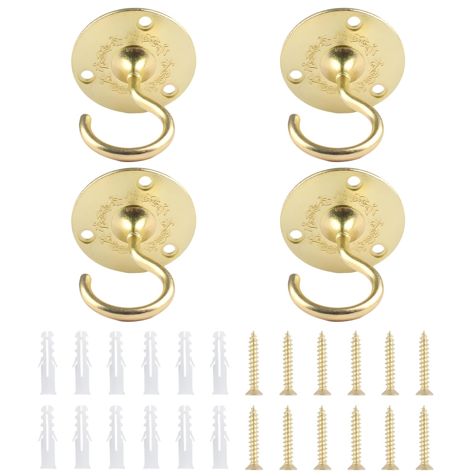INCREWAY 4PCS Vintage Gold Ceiling Hooks with Screws for Chandeliers, Hanging Plants, Lamps & Bird Feeders Antique Style Ceiling Mount Hooks