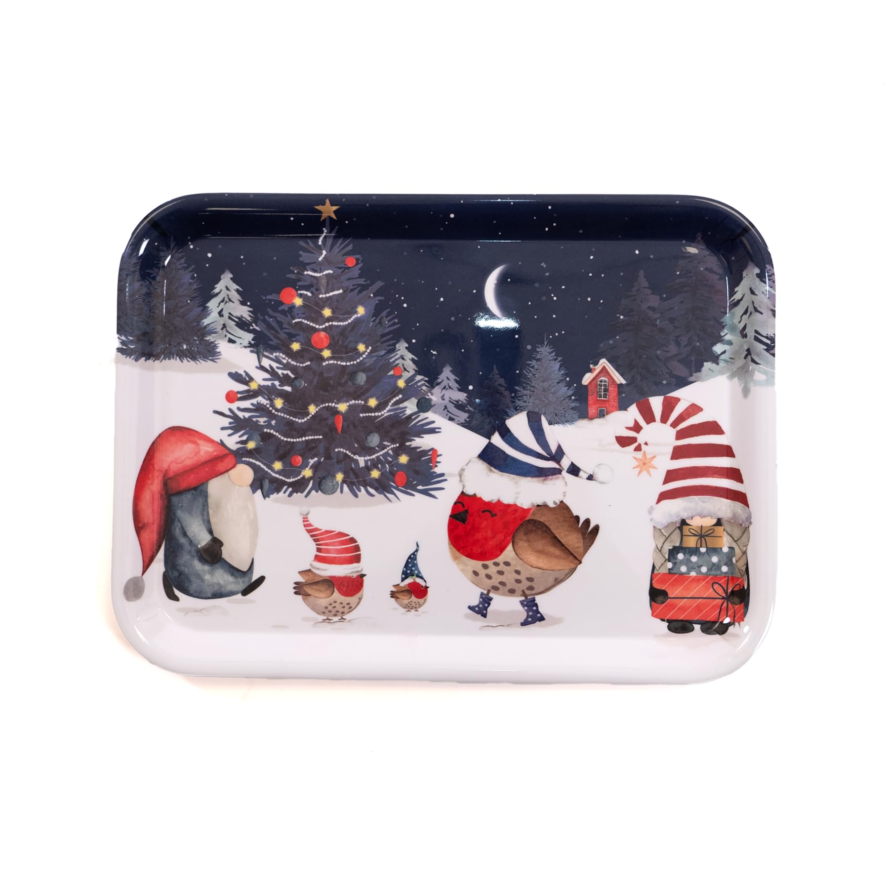 Maison & White Multicolor Festive Forest Friends Gonks & Robins Large Tray | Christmas Serving Platter For Food, Drinks & Snacks | Reuseable & Durable | Winter Christmas Tree Design