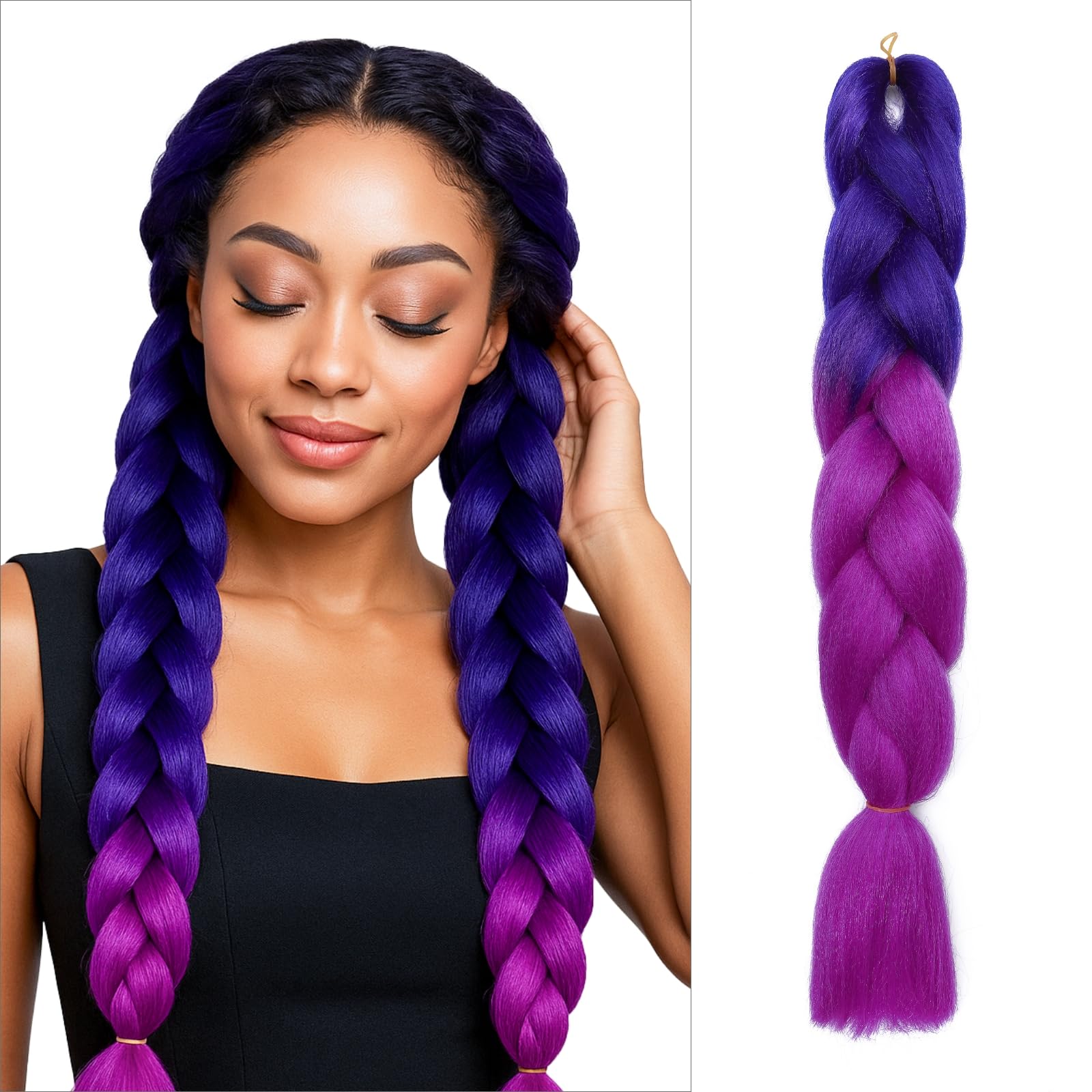 tesshair Braiding Hair Extensions 24 Inch Jumbo Braiding for Twist Braiding Synthetic Fashion Braids Extensions Hair Natural Braid Extensions for Women Grils (Dark Blue Purple/Purple
