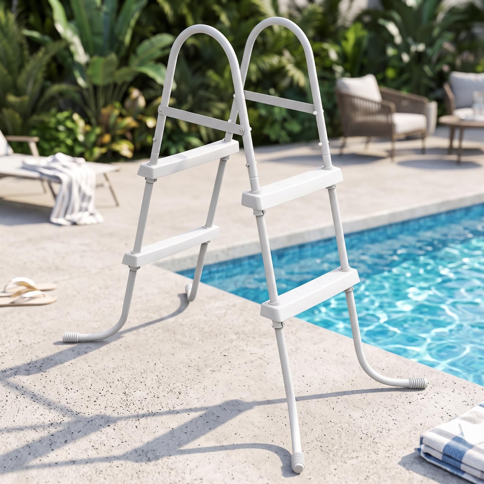 Échelle Double Face pour Piscine Hors Terre Poignées Supérieures Arrondies Base Stable en Acier Carbone Plastique pour Faciliter la scente Dans les Baigna