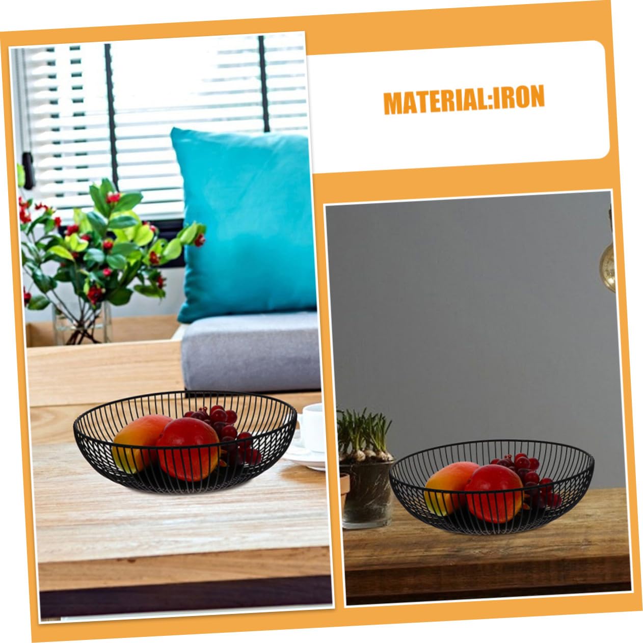 2 Szt. Częściowy Metalowych Koszyków Owoce i Przekąski Okrągłe Metalowe Kosze Druciane Warzywa Chleb i Słodycze Stylowy Organizer Blat Kuchenny Złoto Czarny Design