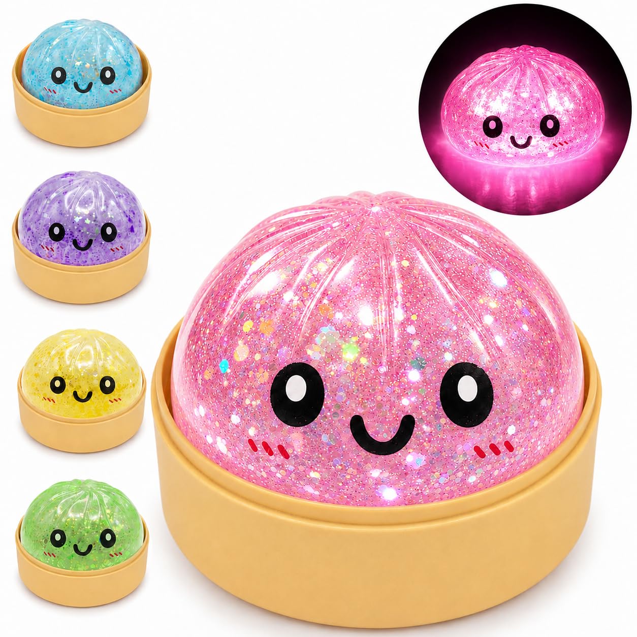 Light Up Dumpling Squishy Toy,Glowing Slow Rising Dumpling Stress Ball,2026 New Soft Squeeze Sensory Fidget Toy for Kids and Adults,Stretchy Stress Relief Desk Toy,Birthday Gift and Party Favour