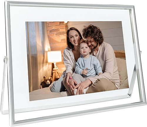 Marco flotante plateado, 6 x 8 pulgadas, horizontal, para fotos de 5 x 7, 4 x 6, 3 x 5, marco de fotos de estante de mesa, decoración del hogar u