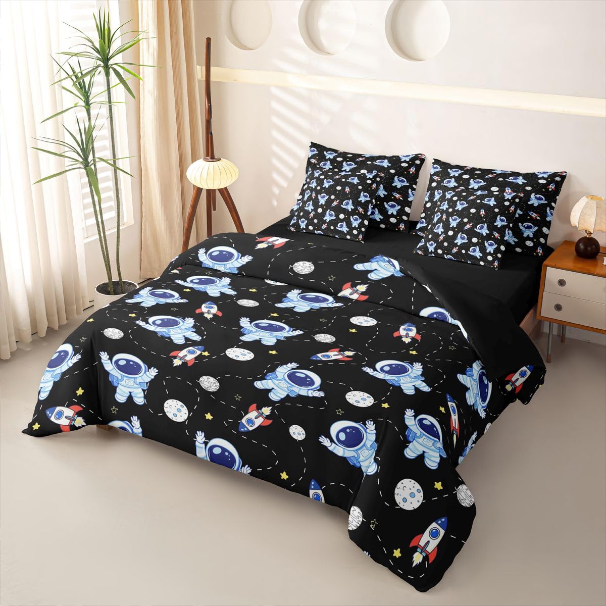Homemissing Outer Space - Juego de funda de edredón de 7 piezas, tamaño individual, 1 funda de edredón, 1 sábana encimera, 1 sábana bajera, 2 fundas de cojín, 2 fundas de almohada, ropa de cama