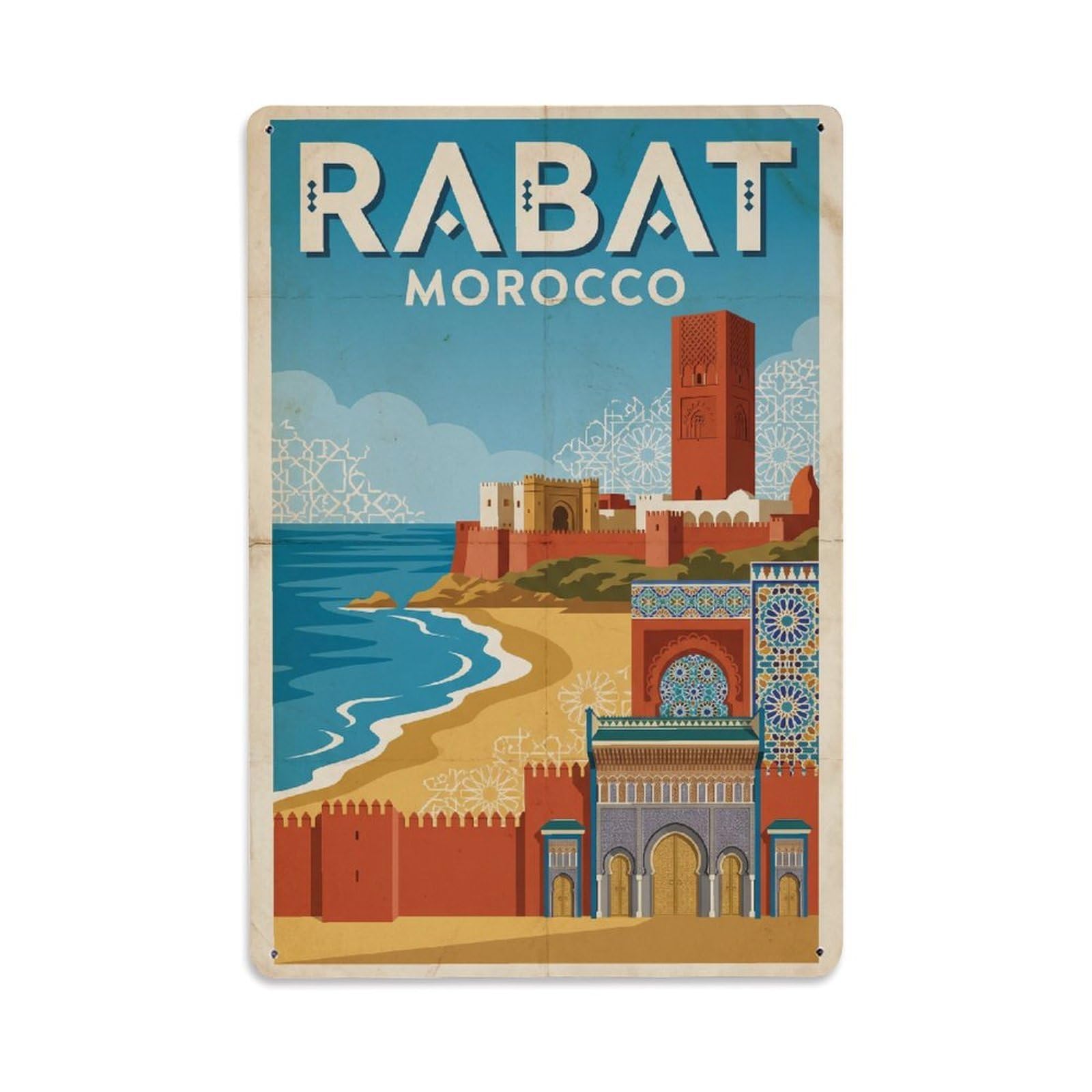 Gead 8X12inch Style Vintage Travel Morocco Rabat Metal Tin Sign