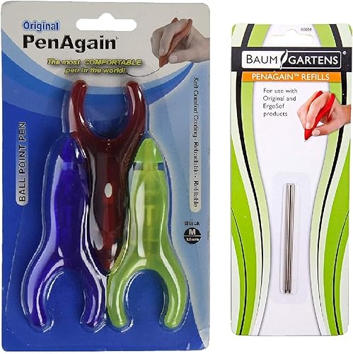PenAgain Original Lot de 3 stylos à bille – Rouge, bleu, vert ou vert fluo avec 