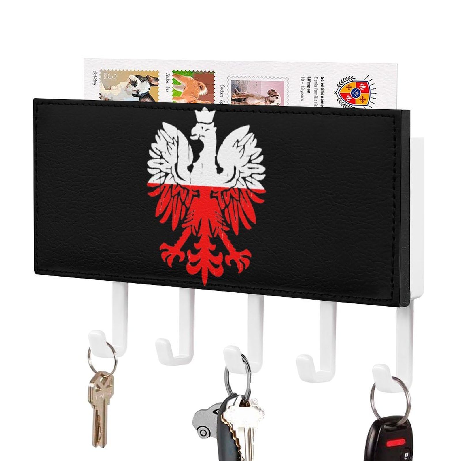 NCLQVJXZKHW Poland Flag Polish Ea-gles Key Holder with 5 Hooks Key Hooks Wall Mounted Key Racks Key Hanger Organiser Shelf
