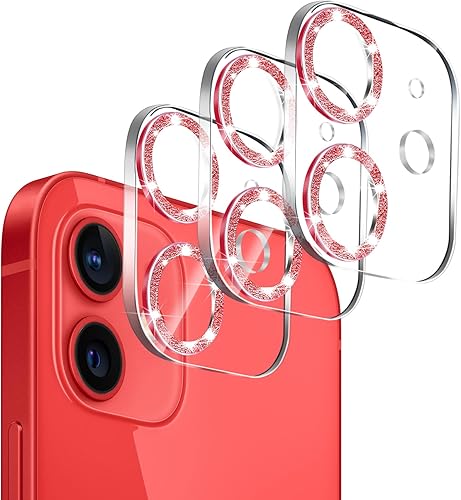 Miniatura 32 de Paquete de 3. Protector de lente de cámara de vidrio templado para iPhone 12 de 6.1", Bling Glitter Sparkle, Ultra HD, dureza 9H, antiarañazos