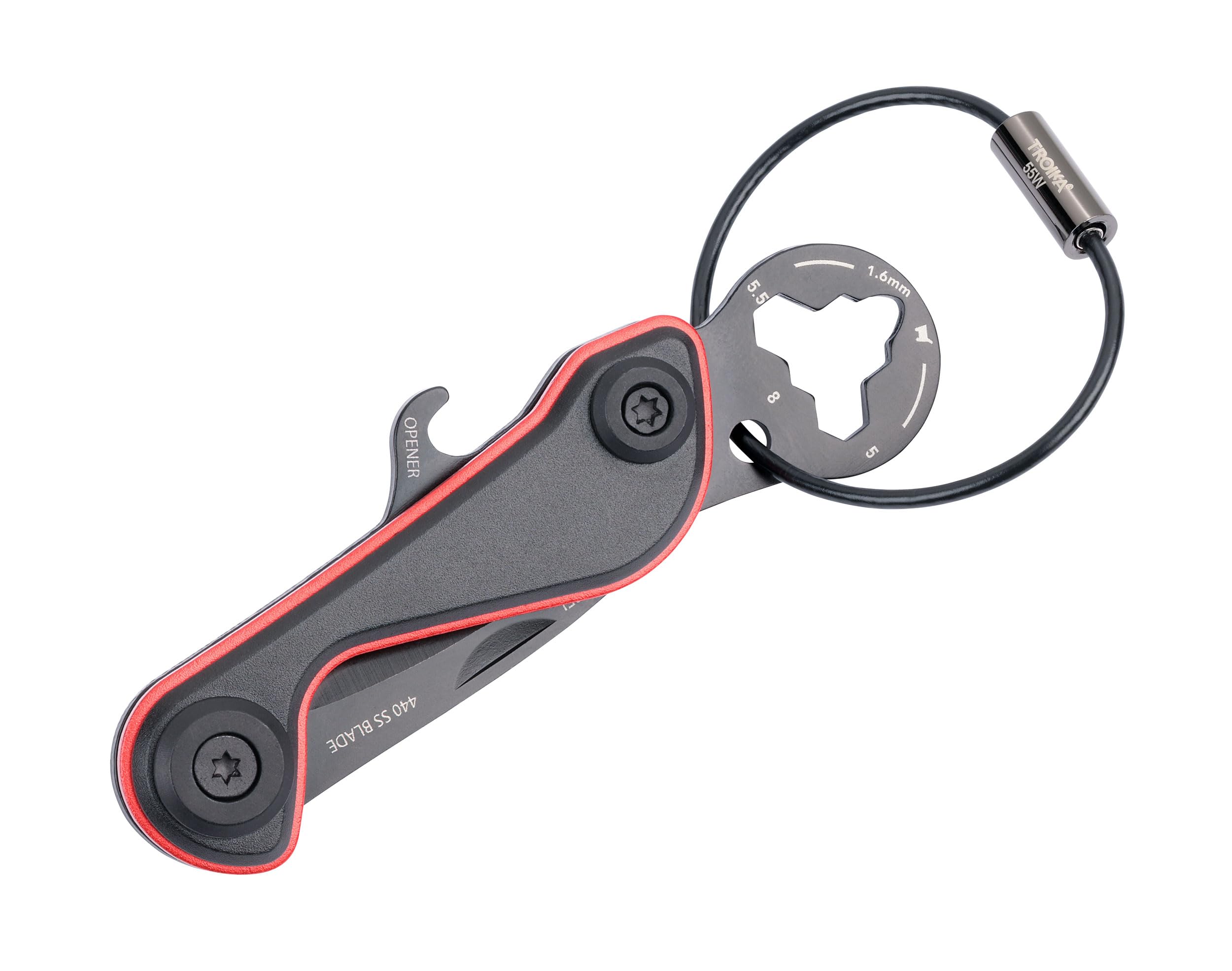 Troika Red / Black Keyring Mini Tool 9 Functions - Parcel Cut & Cart - Shopping Trolley Release, Parcel Knife, Bottle Opener, Parcel Opener (Genuine 440 Stainless Steel) Aluminium Anodised Red/Black Original